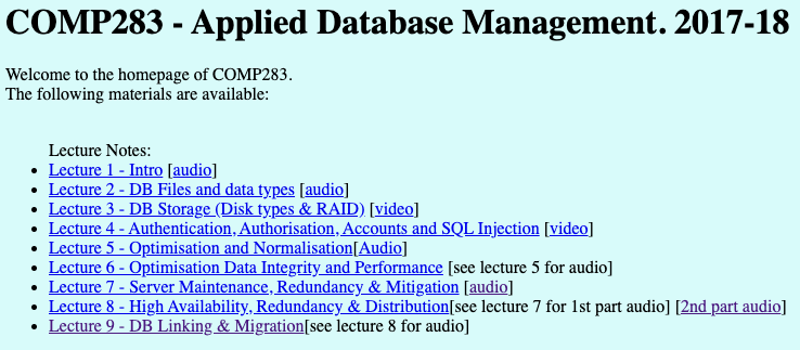 Lecture material, including audio sources